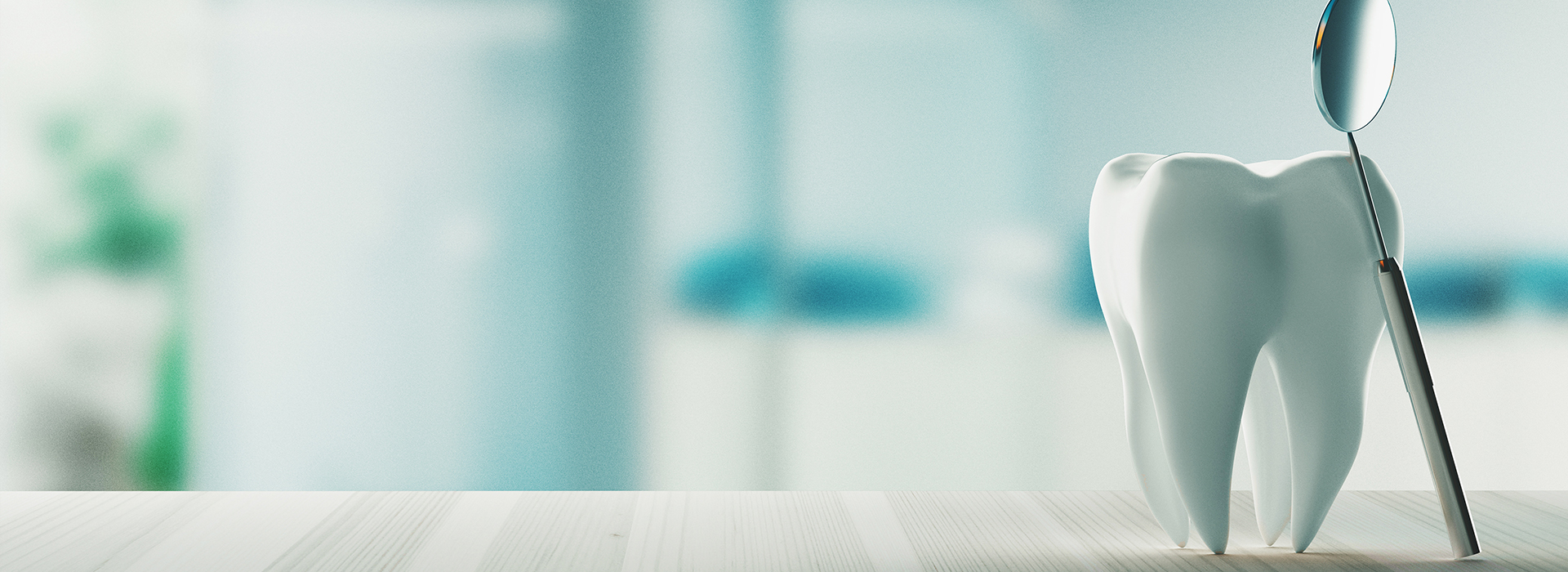 The image features a close-up view of a dental implant with a focus on its metallic structure and the surrounding gum tissue, set against a blurred background that appears to be an interior space.